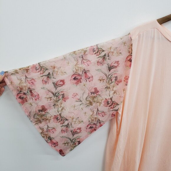 Amaryllis Womens Floral Boho Blouse Top 2X Peach Spring Pastel Fairy Feminine - Picture 7 of 13